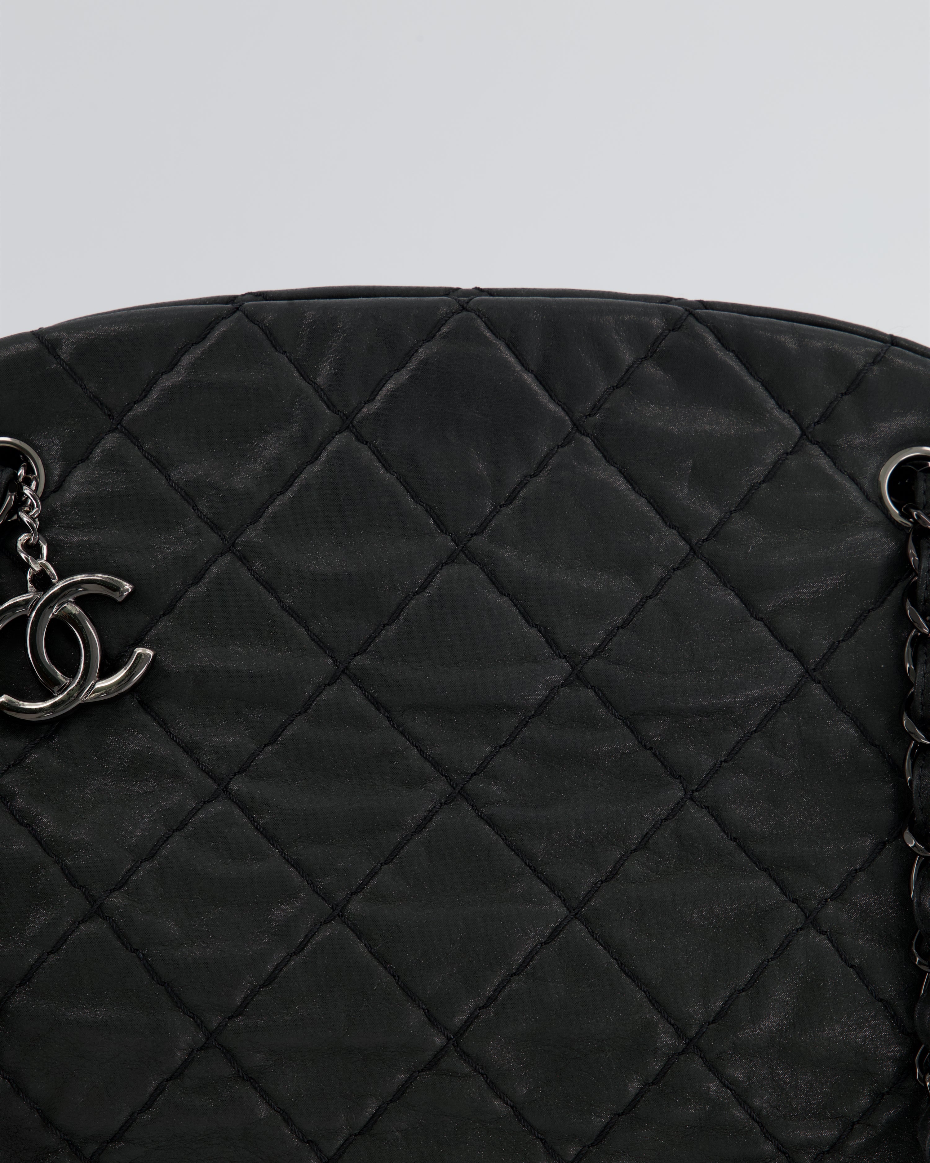 Chanel Charcoal Shimmer Quilted Lambskin CC Shoulder Bag with So Black Hardware