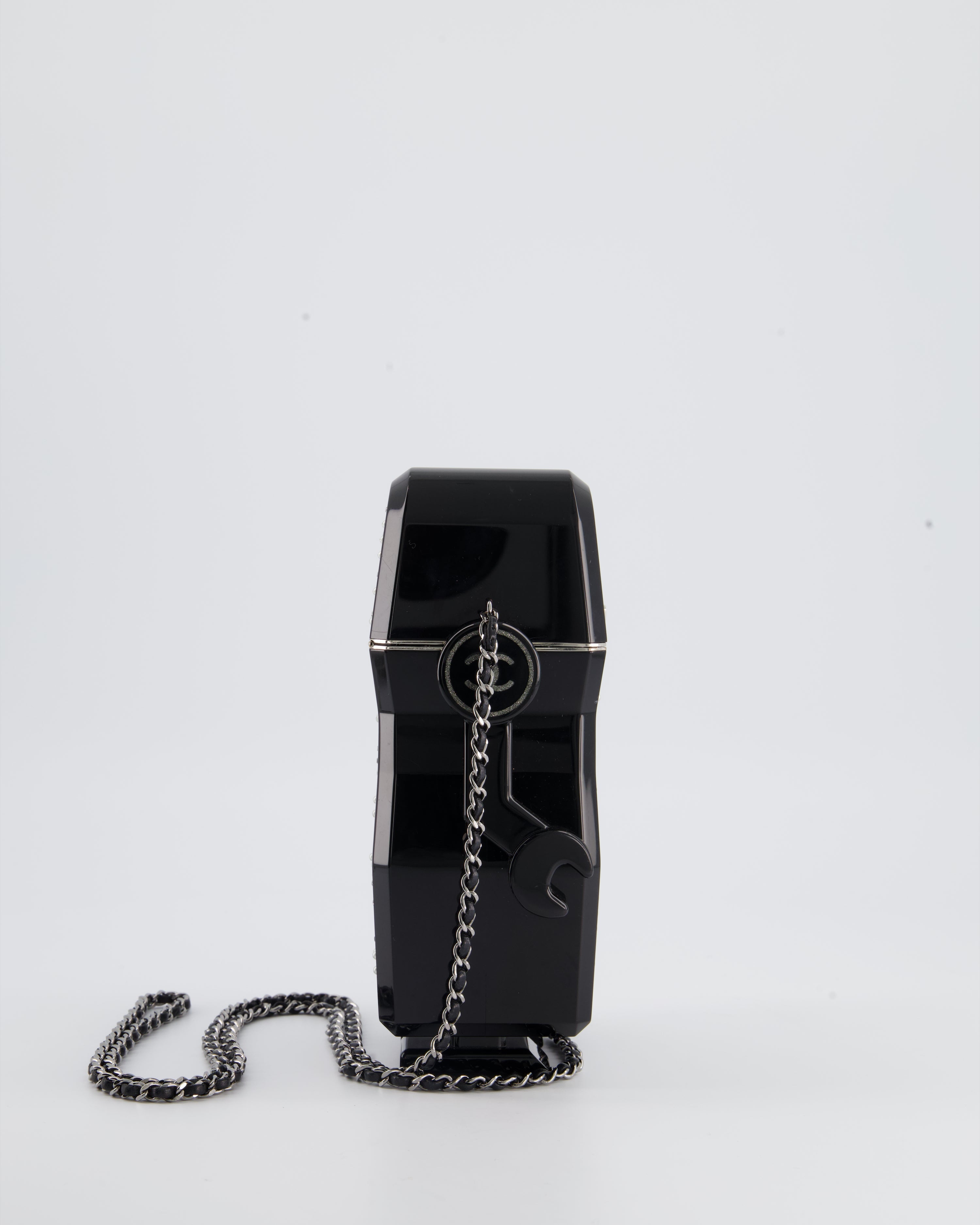 *COLLECTORS* Chanel Black Glittered Plexiglass Robot Minaudière Bag with Silver Hardware