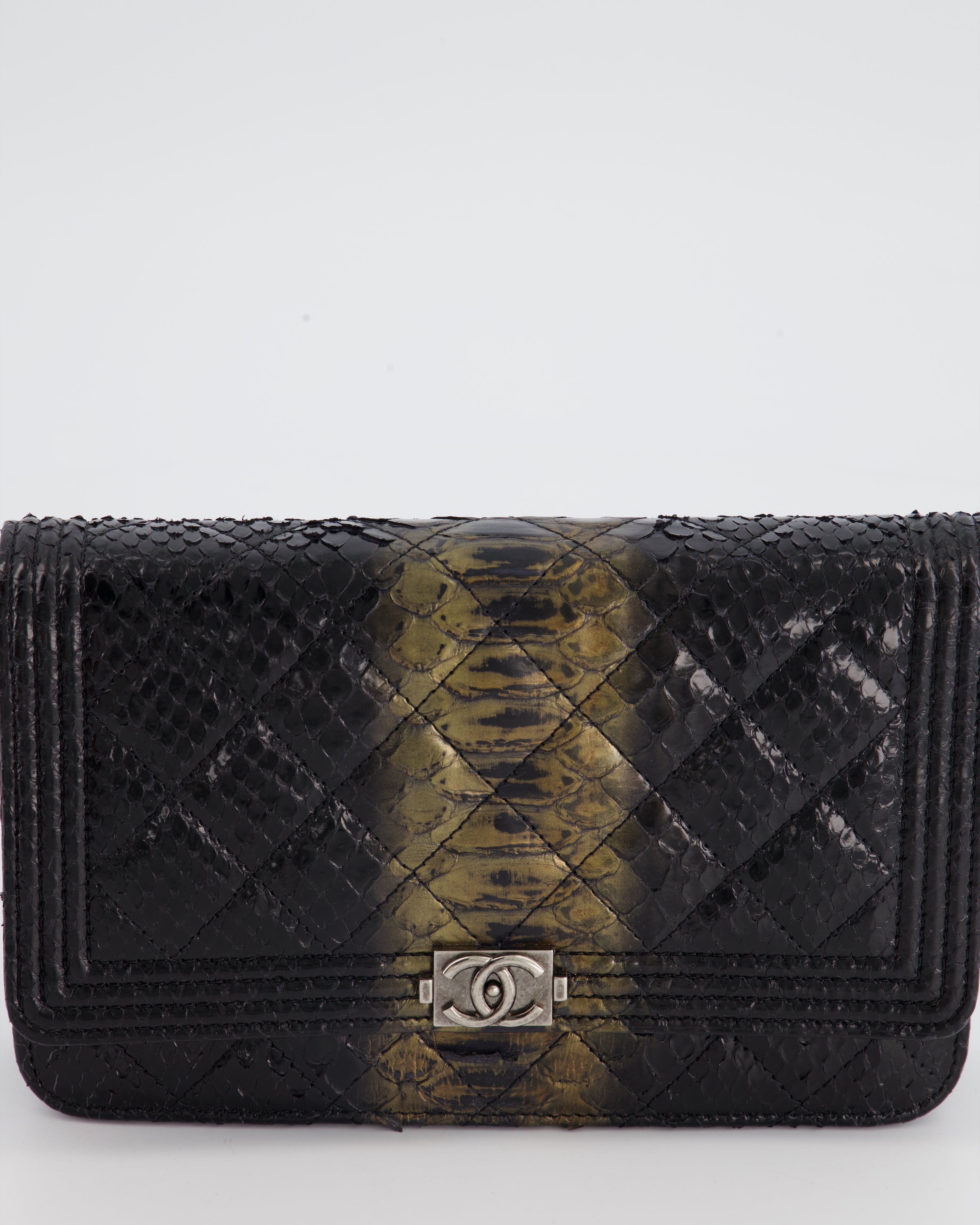 Chanel Black and Gold Wallet on Chain Bag in Python with Ruthenium Hardware