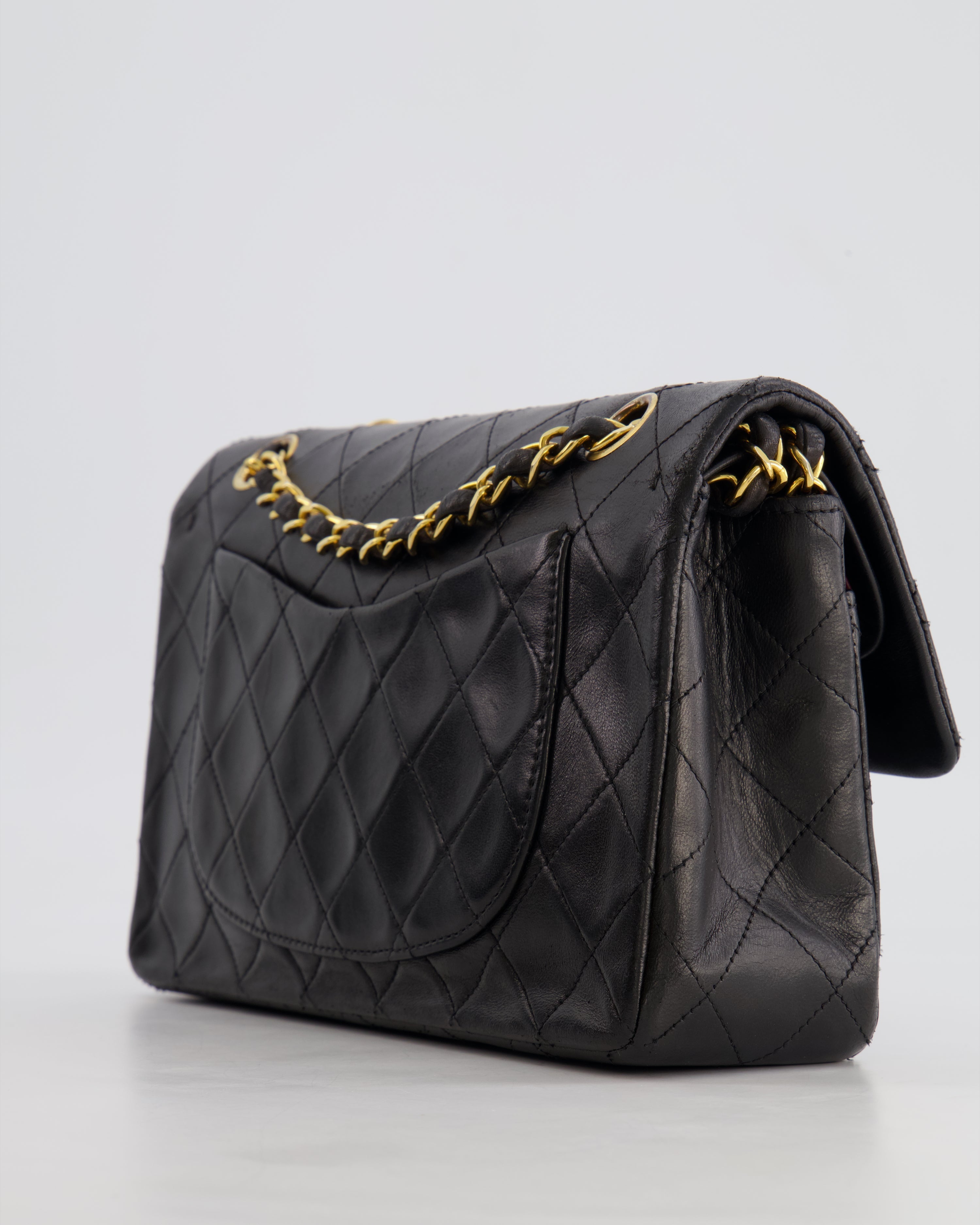 Chanel Black Small Vintage Double Flap Bag in Lambskin Leather with 24K Gold Hardware