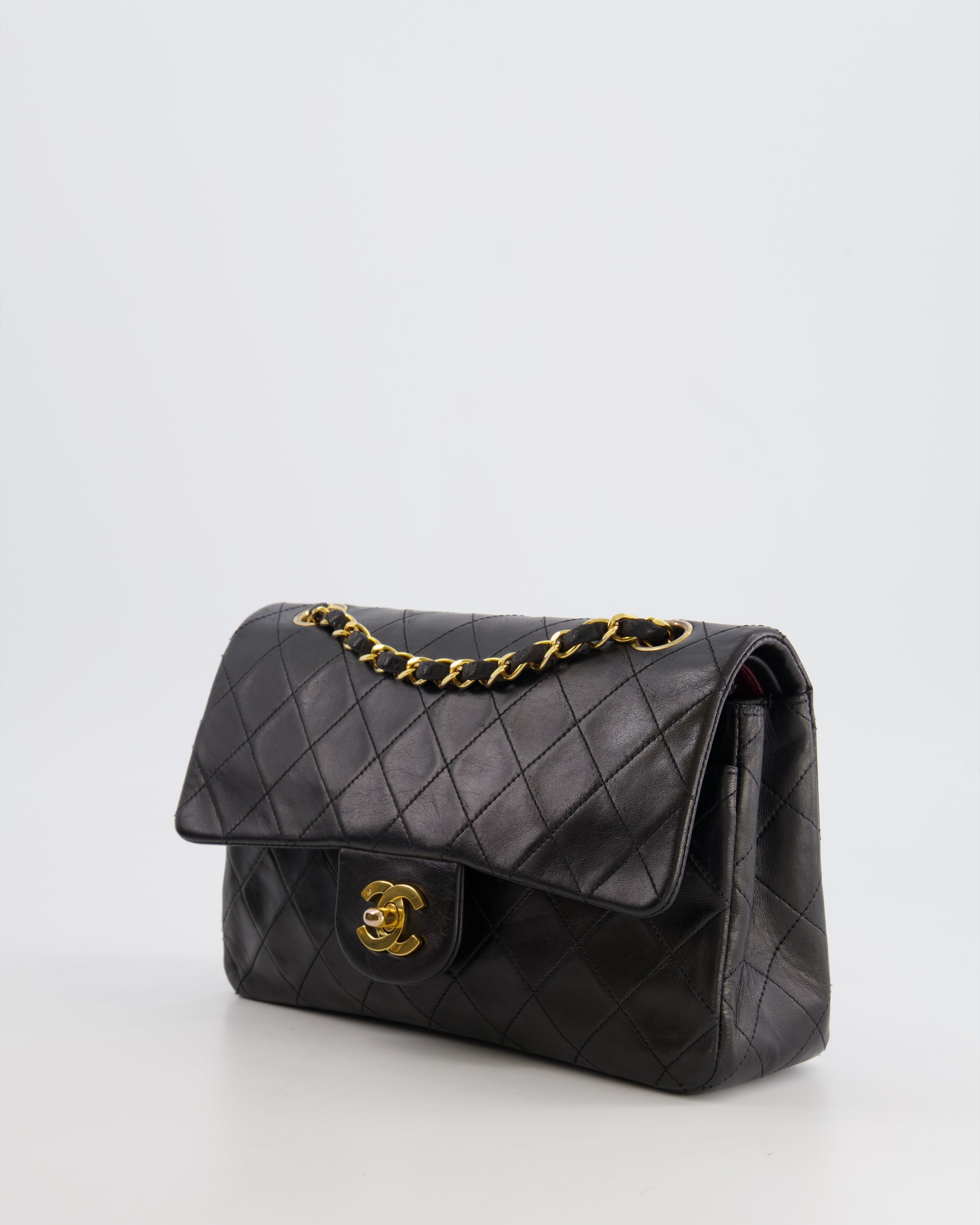 Chanel Black Small Vintage Double Flap Bag in Lambskin Leather with 24K Gold Hardware