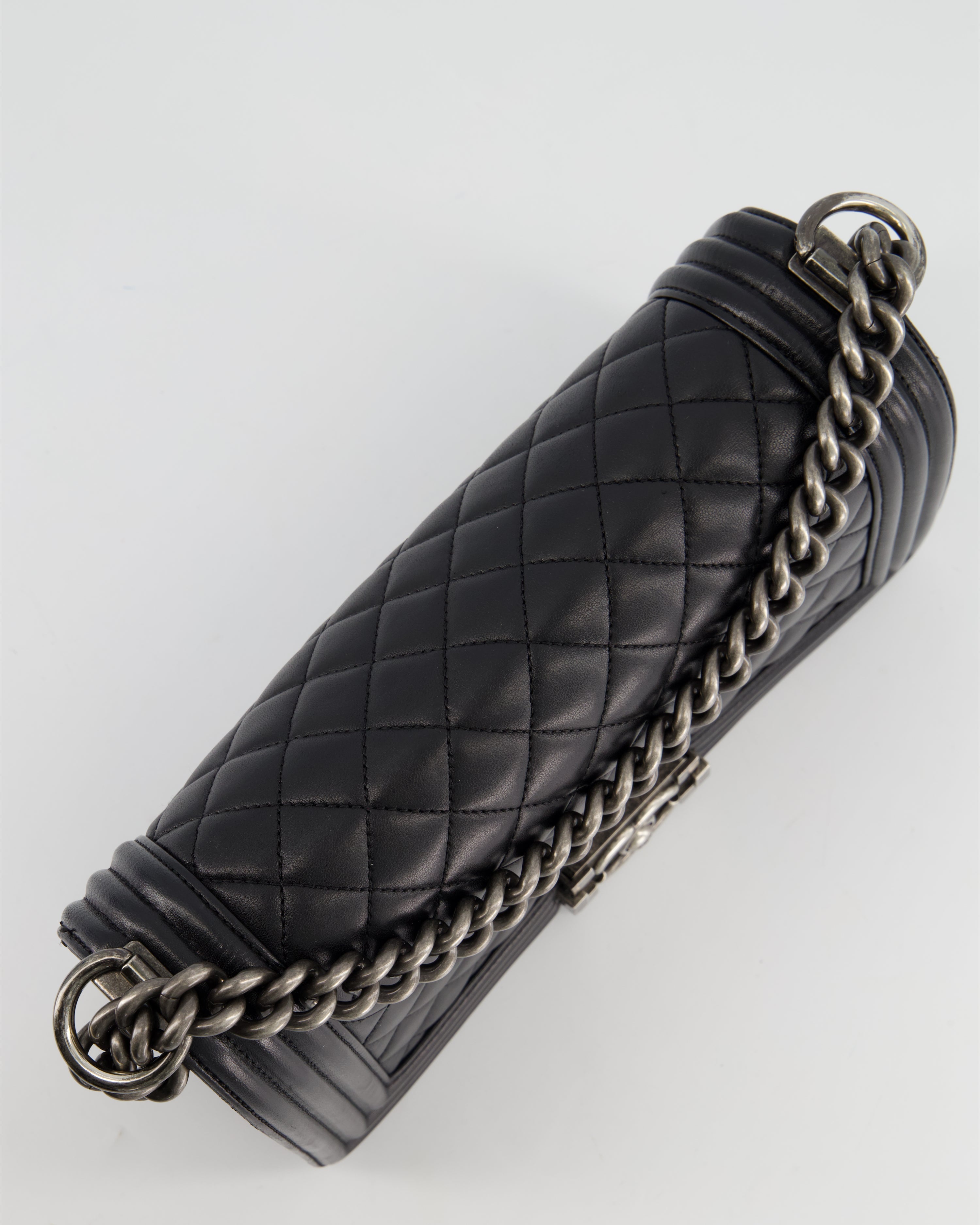 Chanel Black Medium Boy Bag In Lambskin Leather with Ruthenium Hardware
