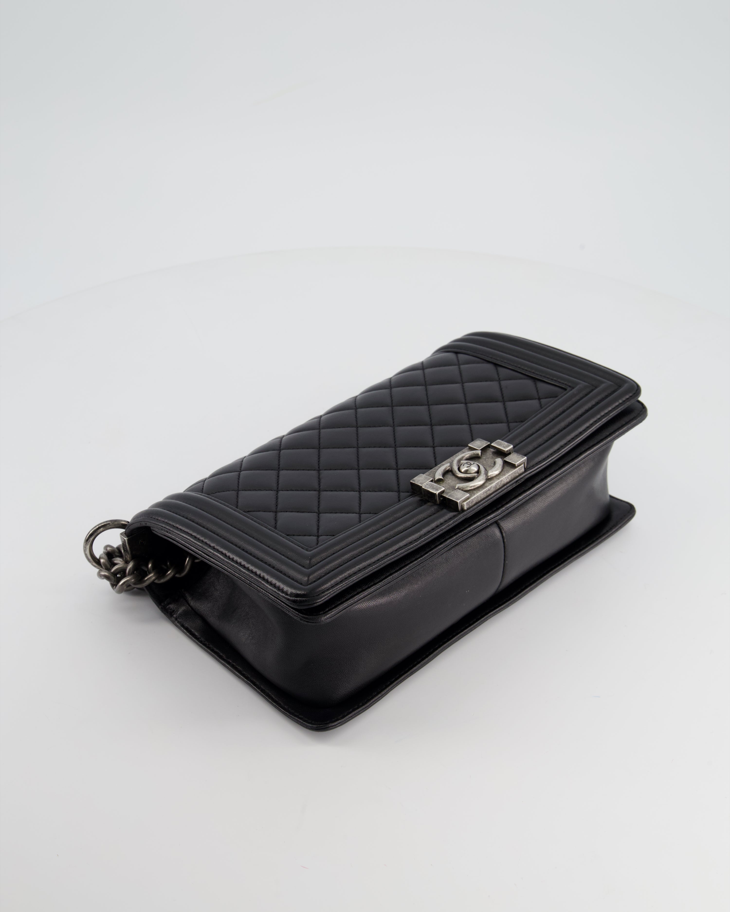 Chanel Black Medium Boy Bag In Lambskin Leather with Ruthenium Hardware