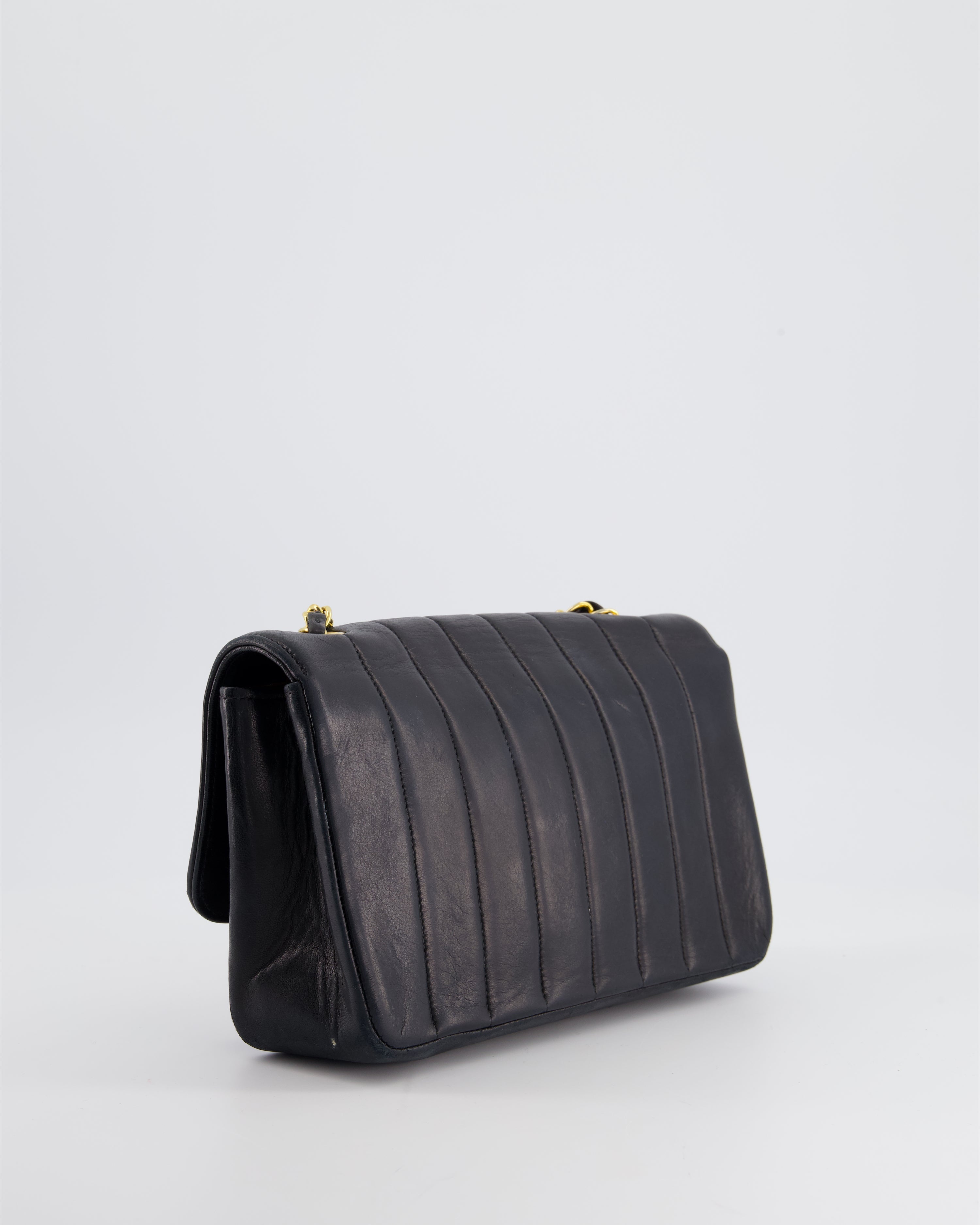 Chanel Navy Vintage Mademoiselle Medium Lambskin Single Flap Bag with 24K Gold Hardware