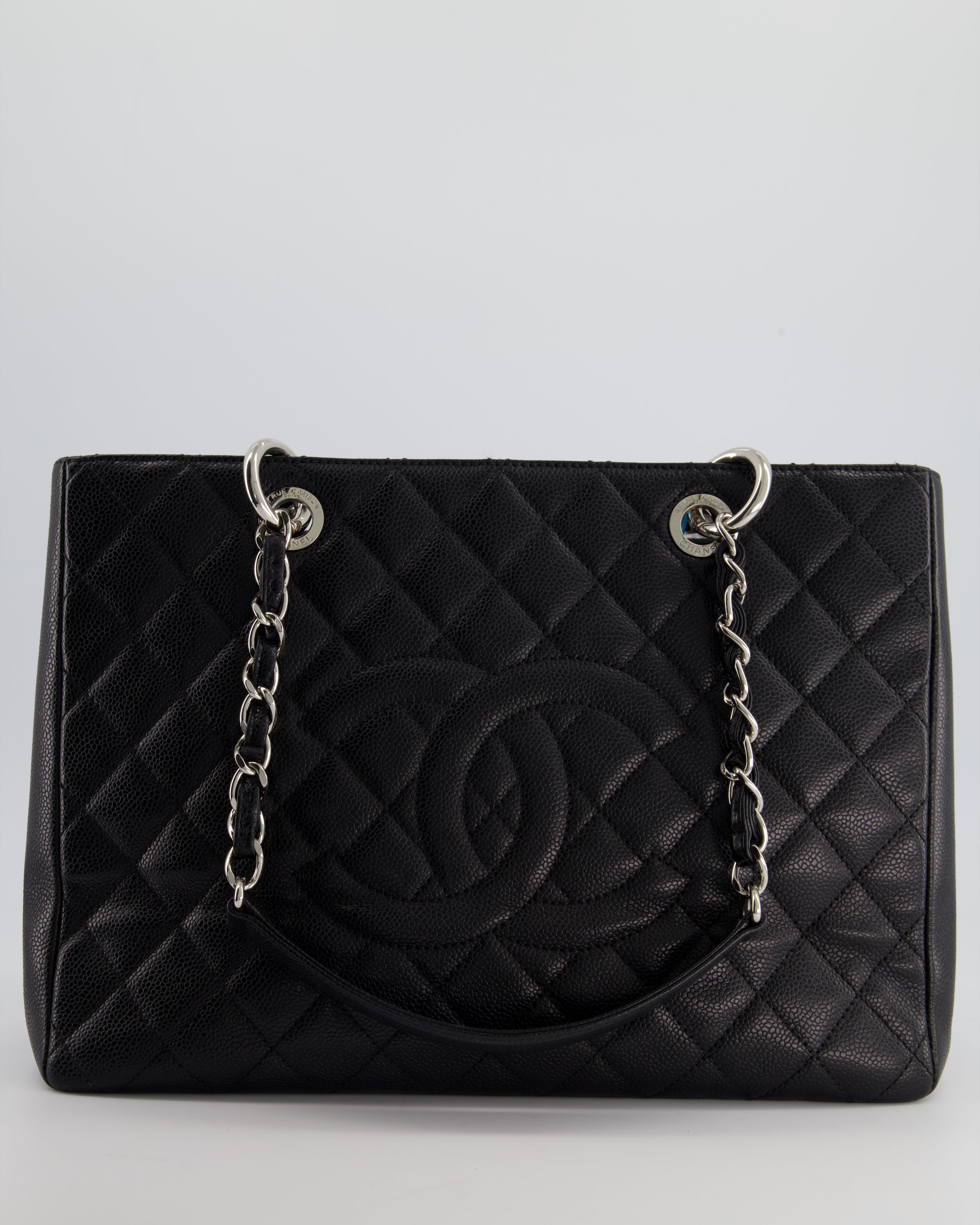*AMAZING SHAPE* Chanel Black GST Grand Shopper Tote Bag in Caviar Leather with Silver Hardware