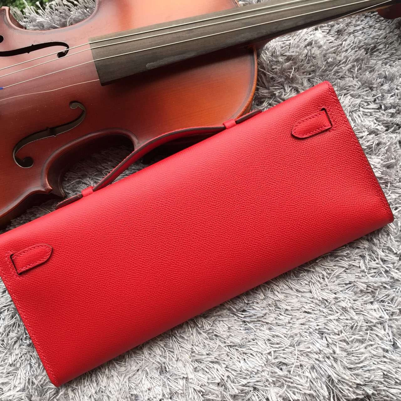 Hermes Red Handcrafted Kelly Cut Clutch