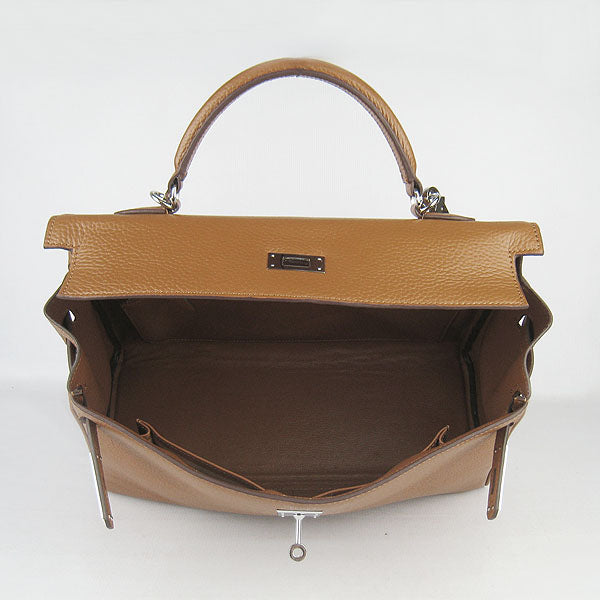 Hermes Kelly 35cm Togo Leather Handbag Light Coffee/Silver