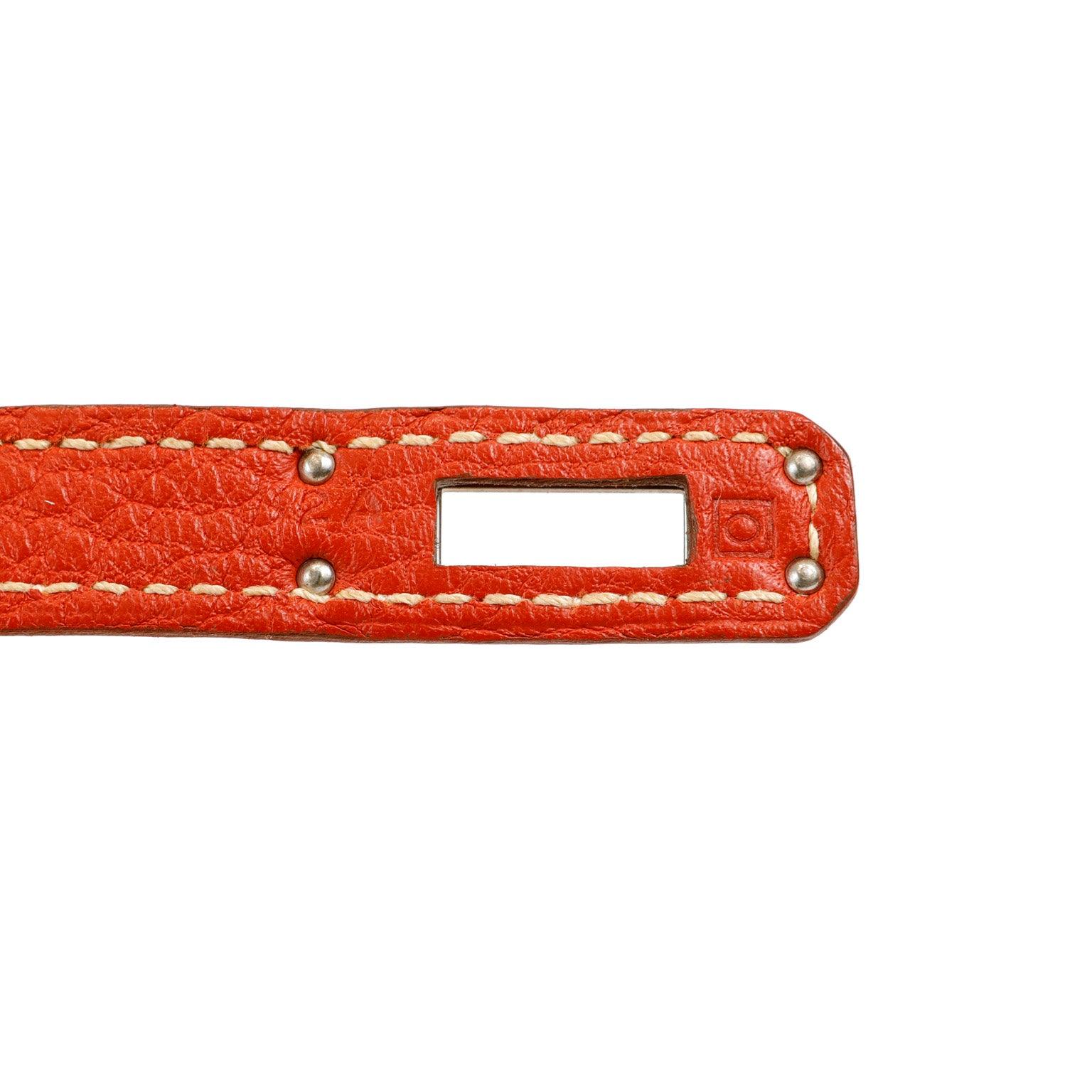 Hermes 25cm Rouge Tomate Togo Birkin w/ White Stitching & Palladium Hardware