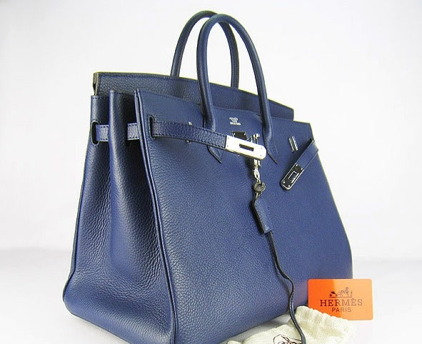 Hermes Birkin 35cm Togo Leather Handbags 6099 Dark Blue Silver