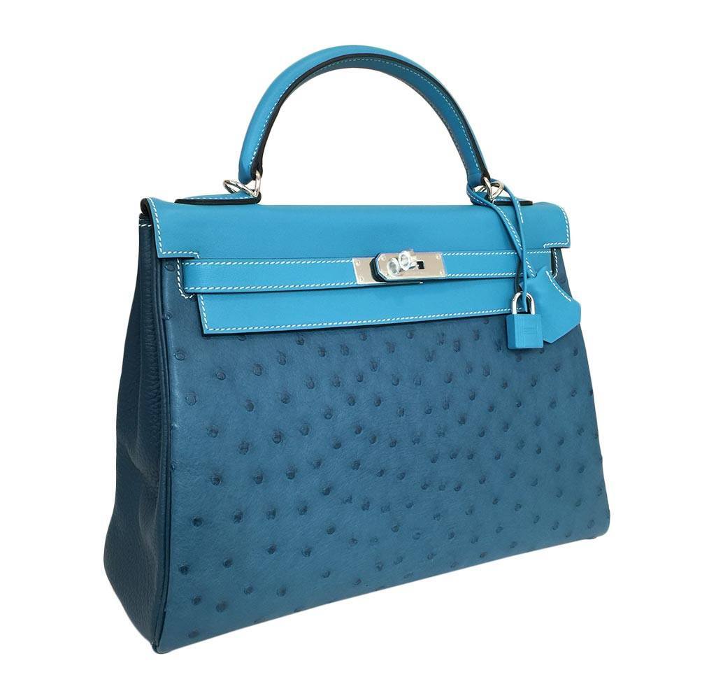 Hermès Limited Edition Kelly 32 Blue Green Bag