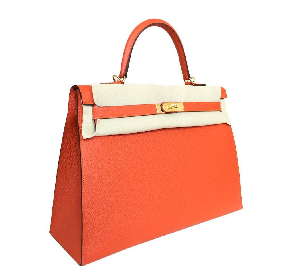 Hermès Kelly 35 Sellier Feu Bag GHW