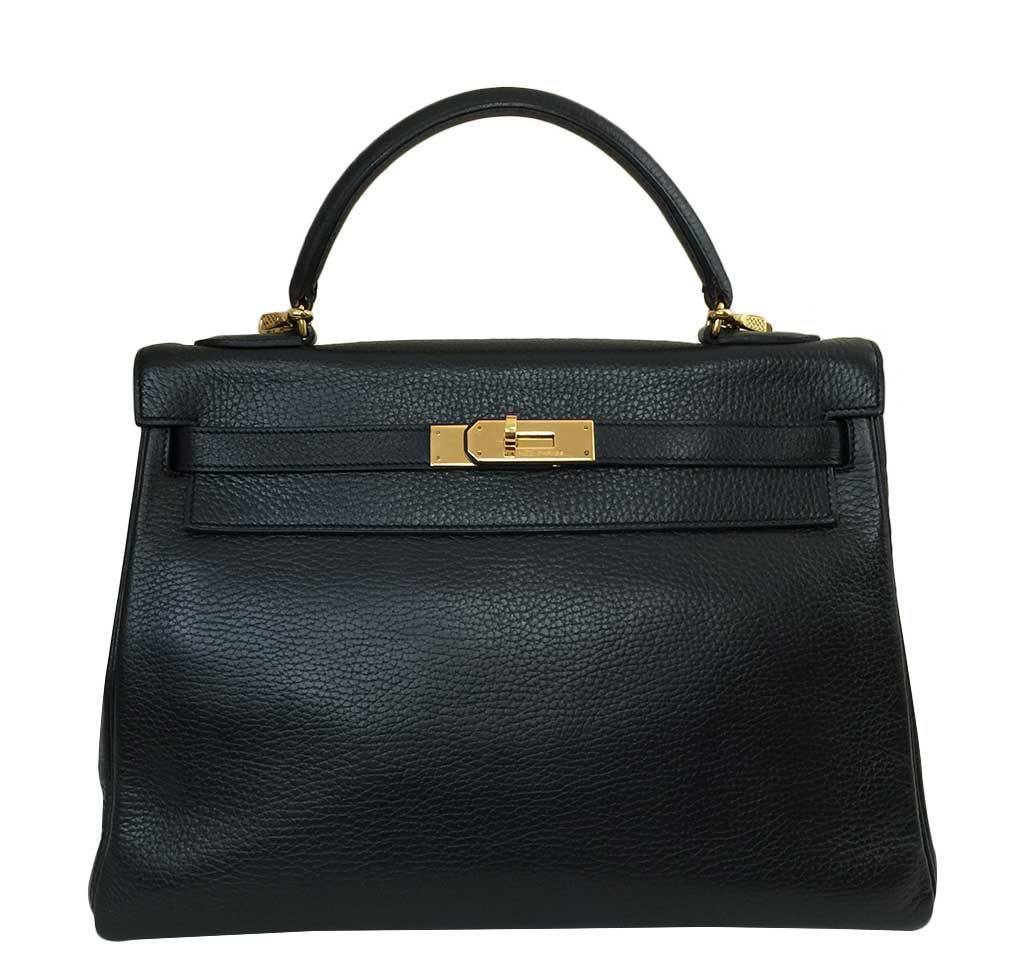 Hermès Kelly 32 Black Ardennes Leather Bag GHW