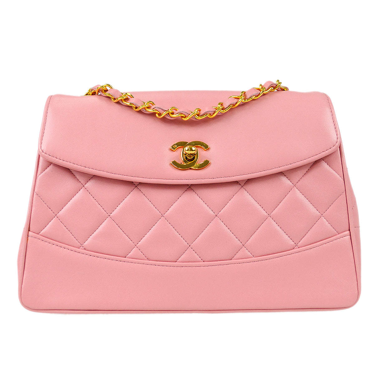 Chanel * 1989-1991 Round Flap Shoulder Bag Medium Pink Lambskin