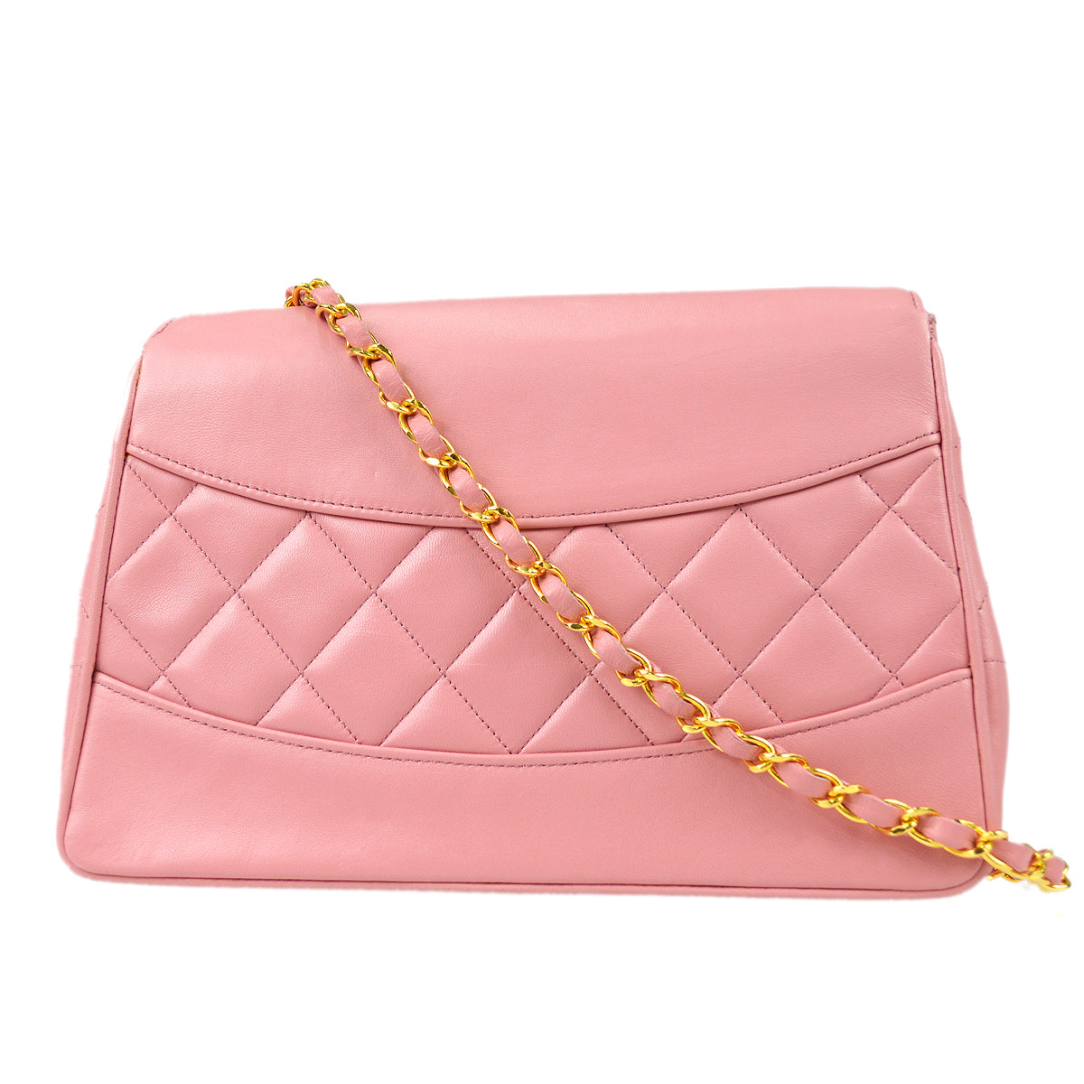 Chanel * 1989-1991 Round Flap Shoulder Bag Medium Pink Lambskin