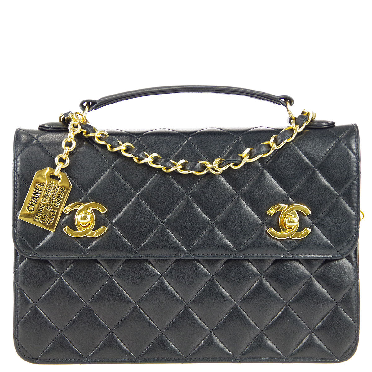 Chanel * 1989-1991 Small Double Turnlock Handbag Black Lambskin