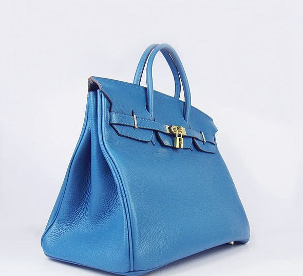 Hermes Birkin 35cm Togo Leather Handbags 6099 Blue Golden