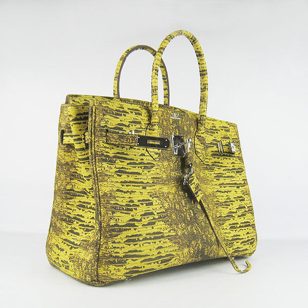 Hermes Birkin 30cm Lizard Pattern Handbag 6088 Yellow/Silver