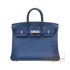 Hermes Birkin 25cm Handbag 6068 dark blue silver