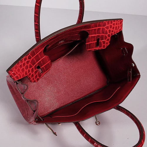 Hermes Birkin 30cm Crocodile Leather Bag With Strap Red Gold