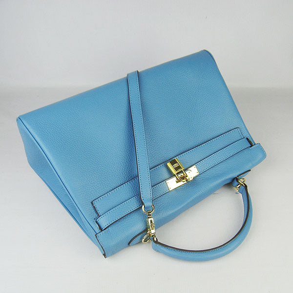 Hermes Kelly 35cm Togo Leather Handbag Light Blue/Golden