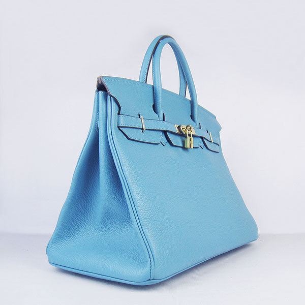 Hermes Birkin 35cm Togo Leather Handbags 6099 Light Blue Golden