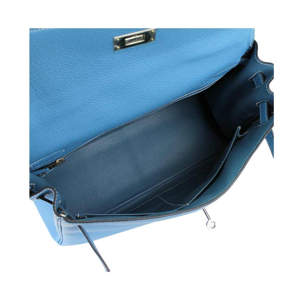 Hermès Kelly 32 Blue Jean Bag PHW