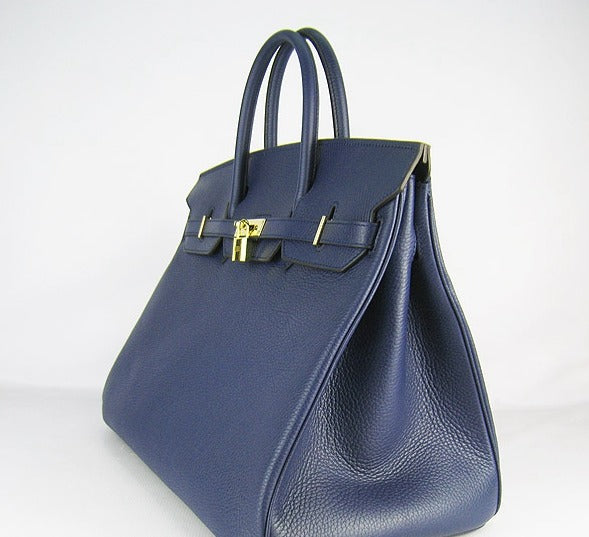 Hermes Birkin 35cm Togo Leather Handbags 6099 Dark Blue Golden