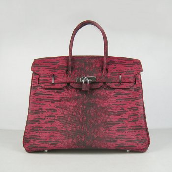 Hermes Birkin 30cm Lizard Pattern Handbag 6088 Red/Silver