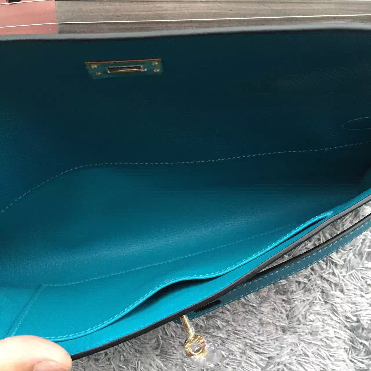 Hermes Turquoise Handcrafted Kelly Cut Clutch