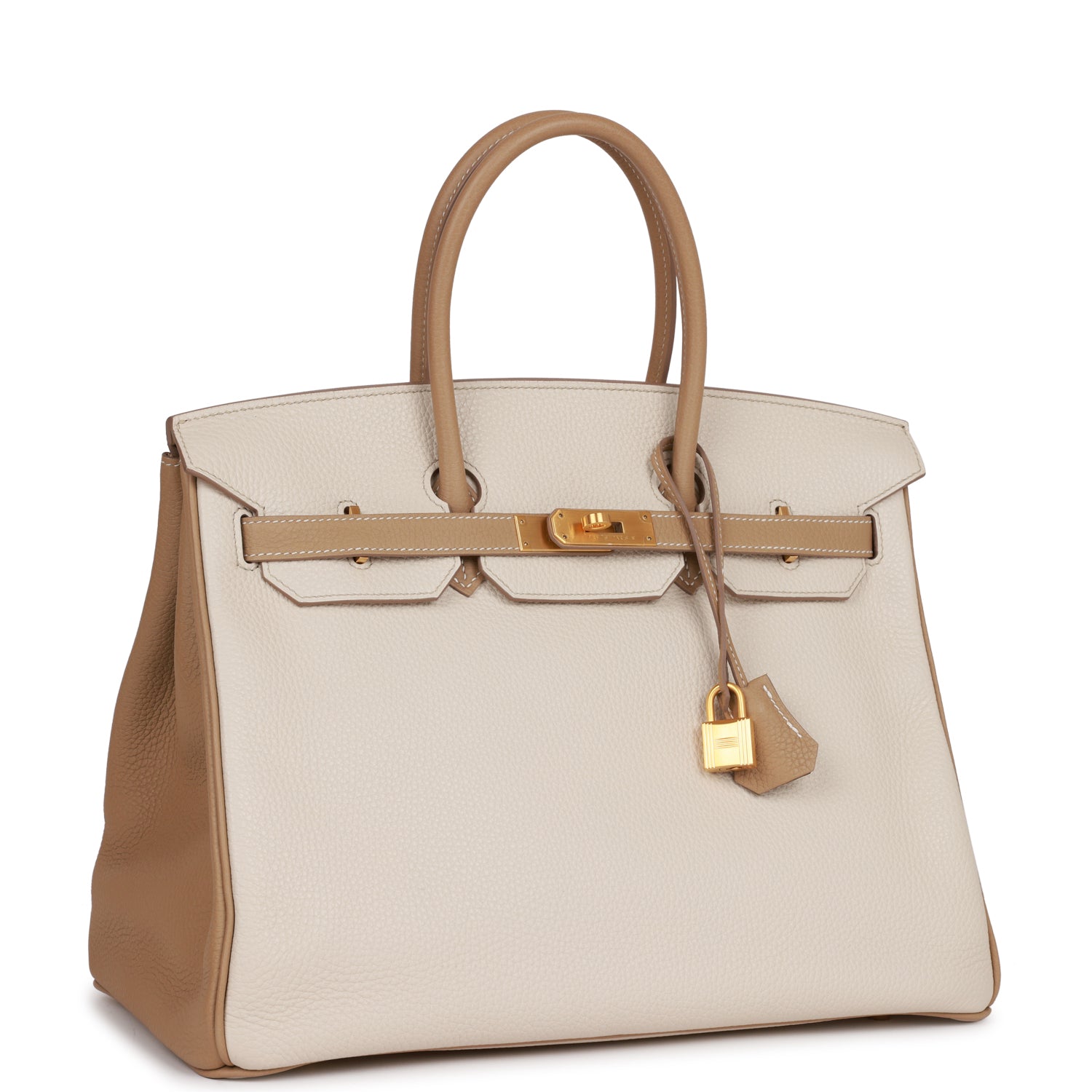 Top Quality Hermes Special Order (HSS) Birkin 35 Craie and Trench Clemence Brushed Gold Hardware