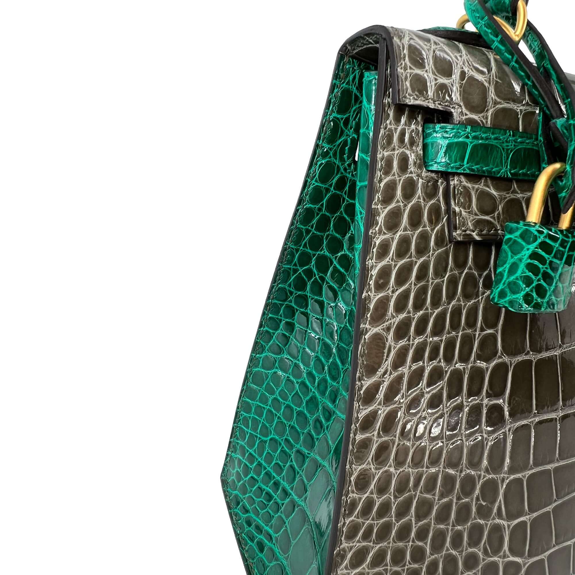 Top Quality Hermes Kelly designer bag Tourterelle Emerald Vert Lisse K25 GHW