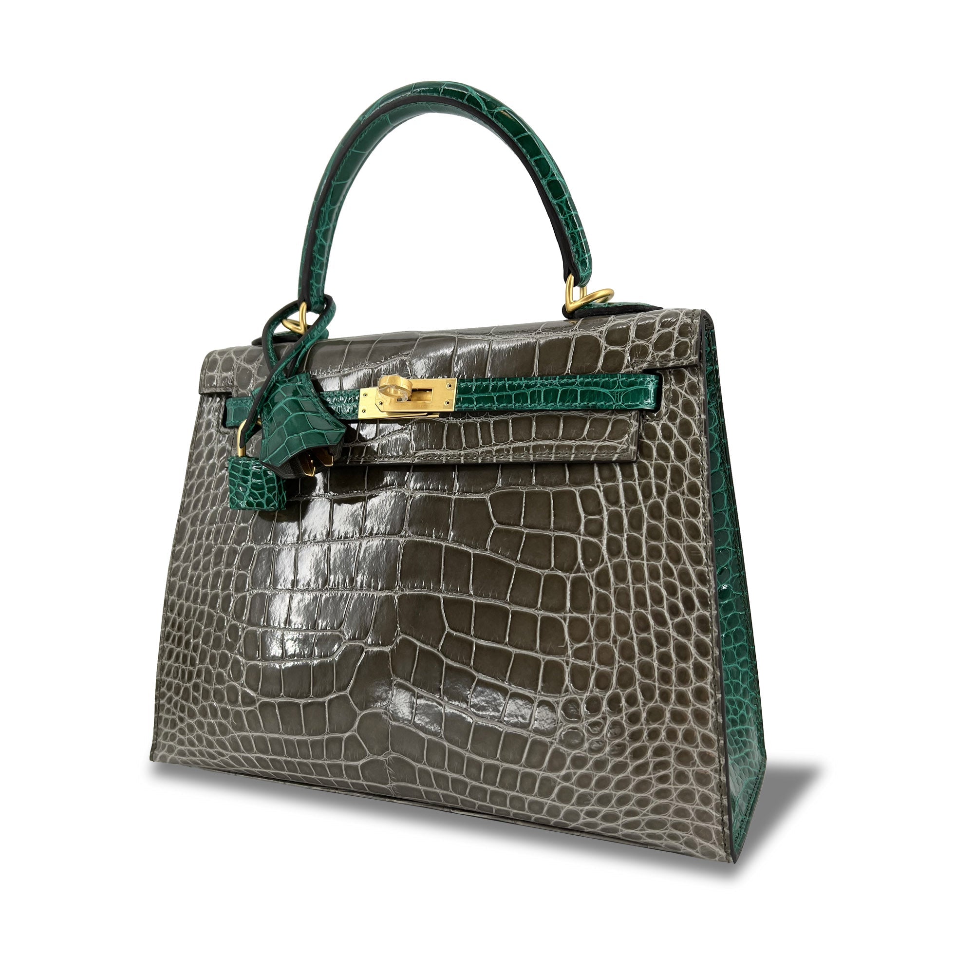 Top Quality Hermes Kelly designer bag Tourterelle Emerald Vert Lisse K25 GHW