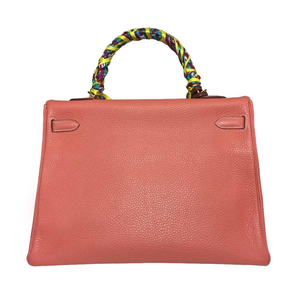 Hermès Kelly 35 Crevette Clemence Leather Bag GHW
