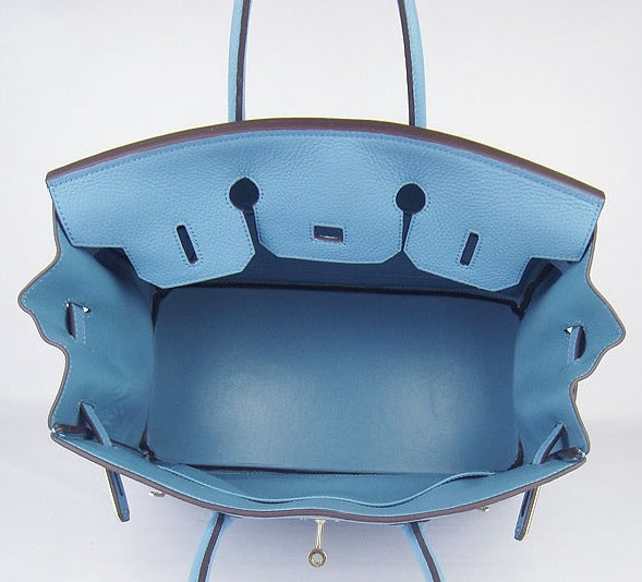 Hermes Birkin 35cm Togo Leather Handbags Light Blue Golden