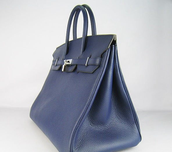 Hermes Birkin 35cm Togo Leather Handbags 6099 Dark Blue Silver