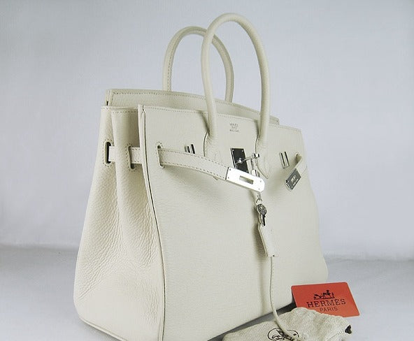 Hermes Birkin 35cm Togo Leather Handbags Beige Silver