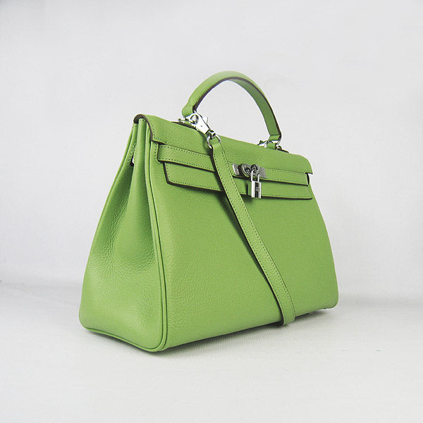 Hermes Kelly 35cm Togo Leather Handbag Green/Silver