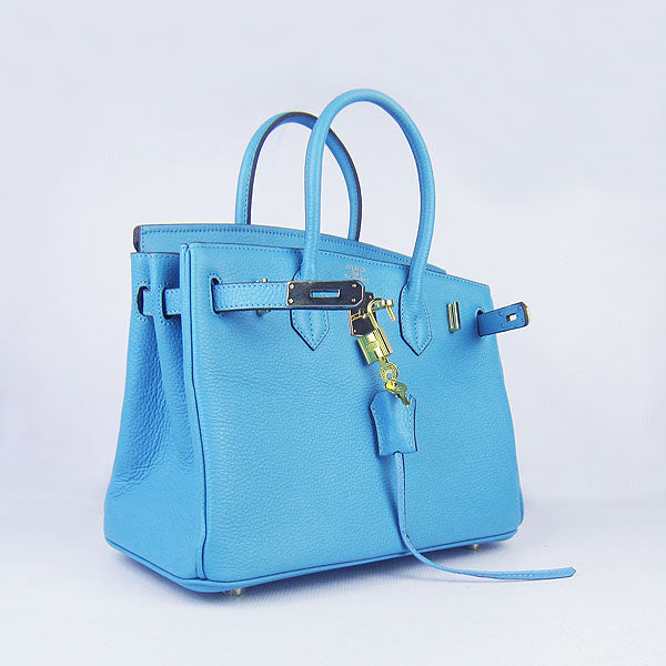 Hermes Birkin 30cm Togo Leather Handbags Light Blue Golden