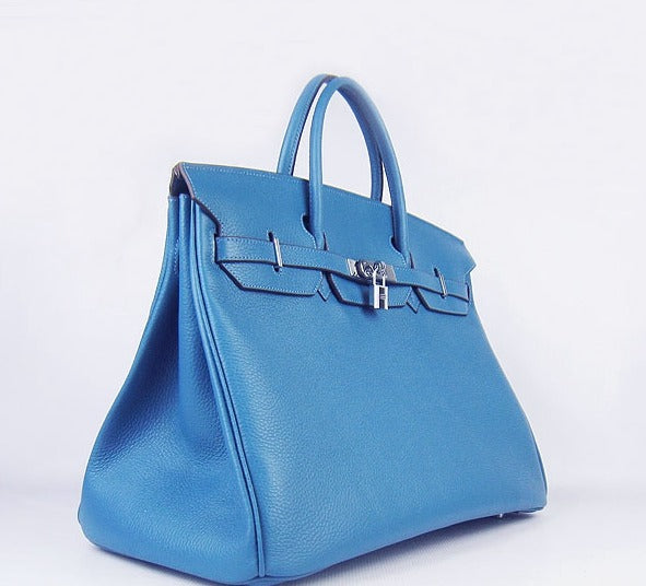 Hermes Birkin 35cm Togo Leather Handbags 6099 Blue Silver