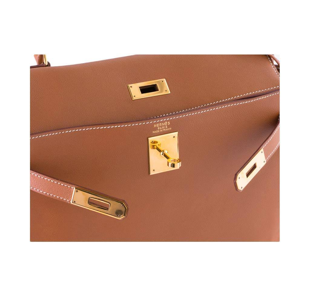 Hermès Kelly 32 Gold Gulliver Leathr Bag GHW