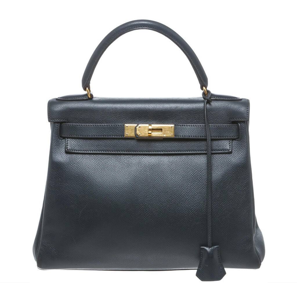 Hermès Kelly 28 Navy Blue Epsom Leather Bag GHW