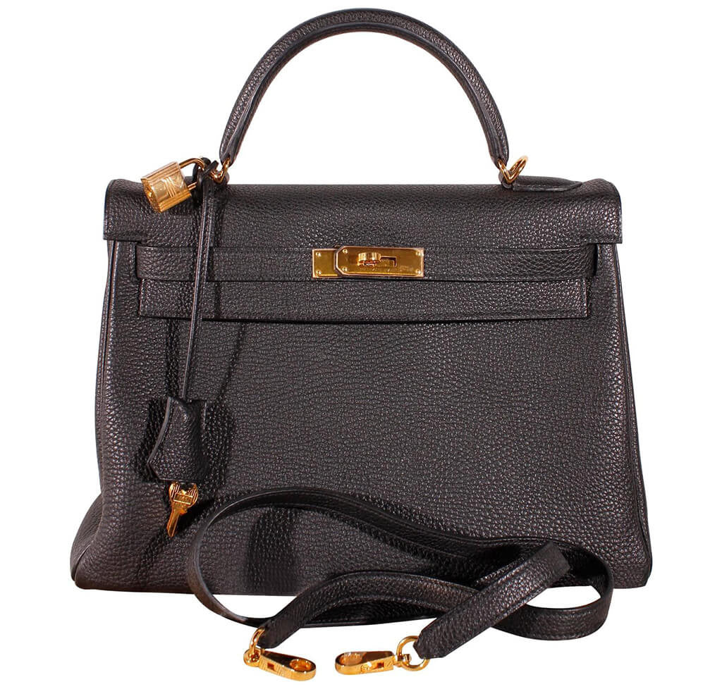 Hermès Black Togo Kelly 32 Bag GHW