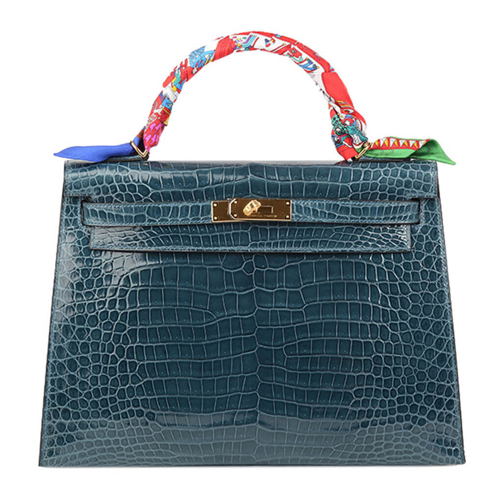 Hermès Porosus Crocodile Kelly 32 Bag Blue Roi