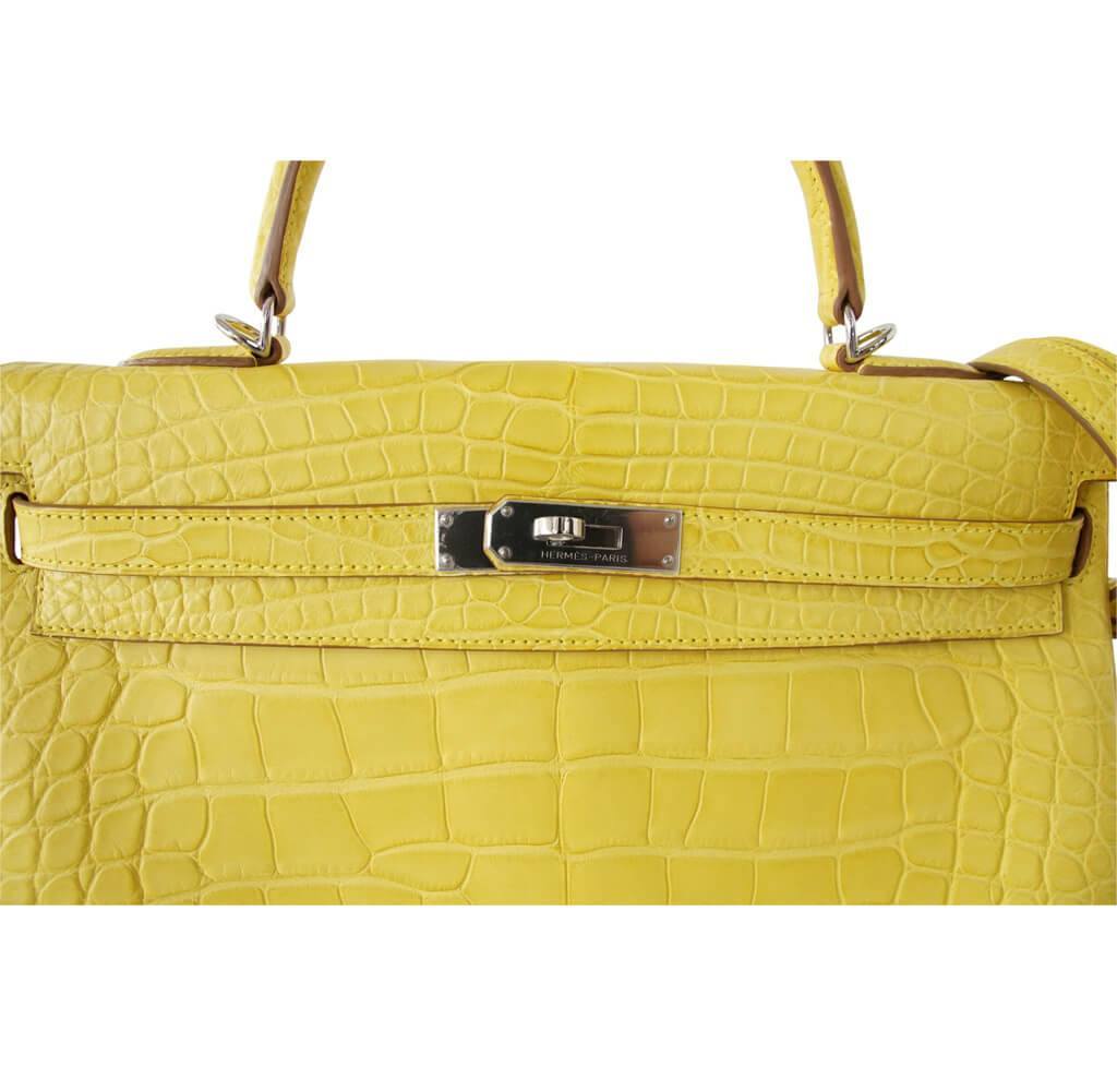 Hermès Matte Alligator Kelly 35 Mimosa Bag