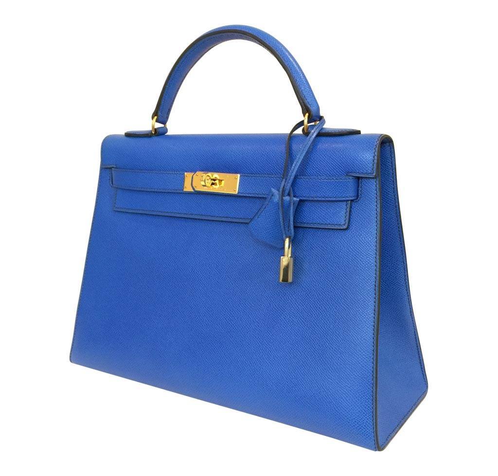 Hermès Kelly 32 Blue France Courchevel Leather Bag