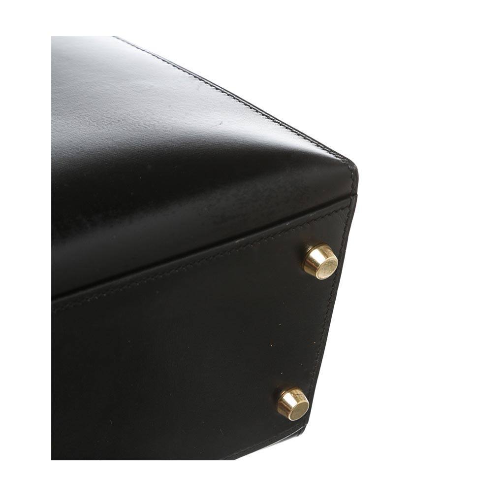 Hermès Kelly 32 Black Box Leather Bag GHW