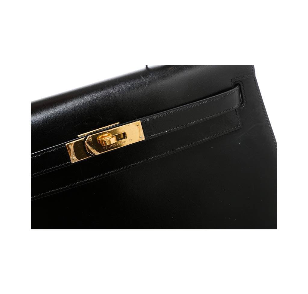 Hermès Kelly 32 Black Box Leather Bag GHW