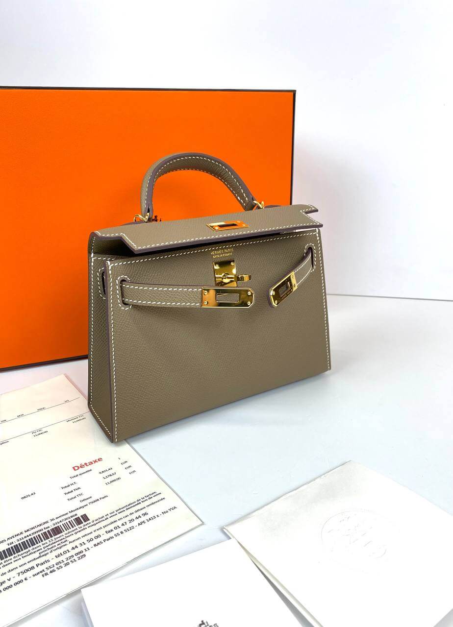 Hermes Kelly 20 Mini Sellier Bag Gray Epsom Gold Hardware