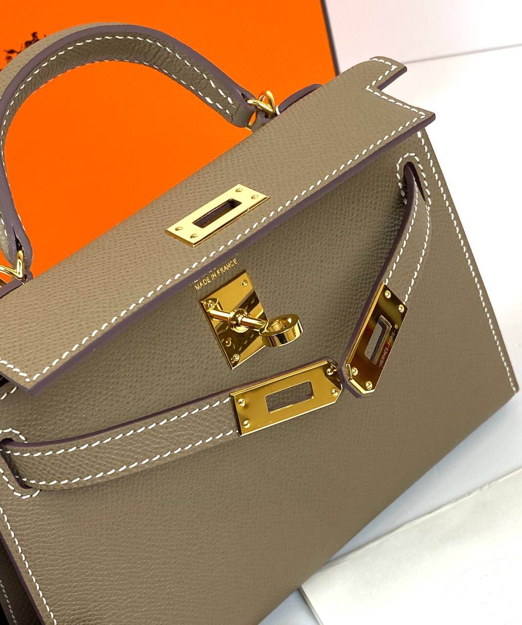 Hermes Kelly 20 Mini Sellier Bag Gray Epsom Gold Hardware