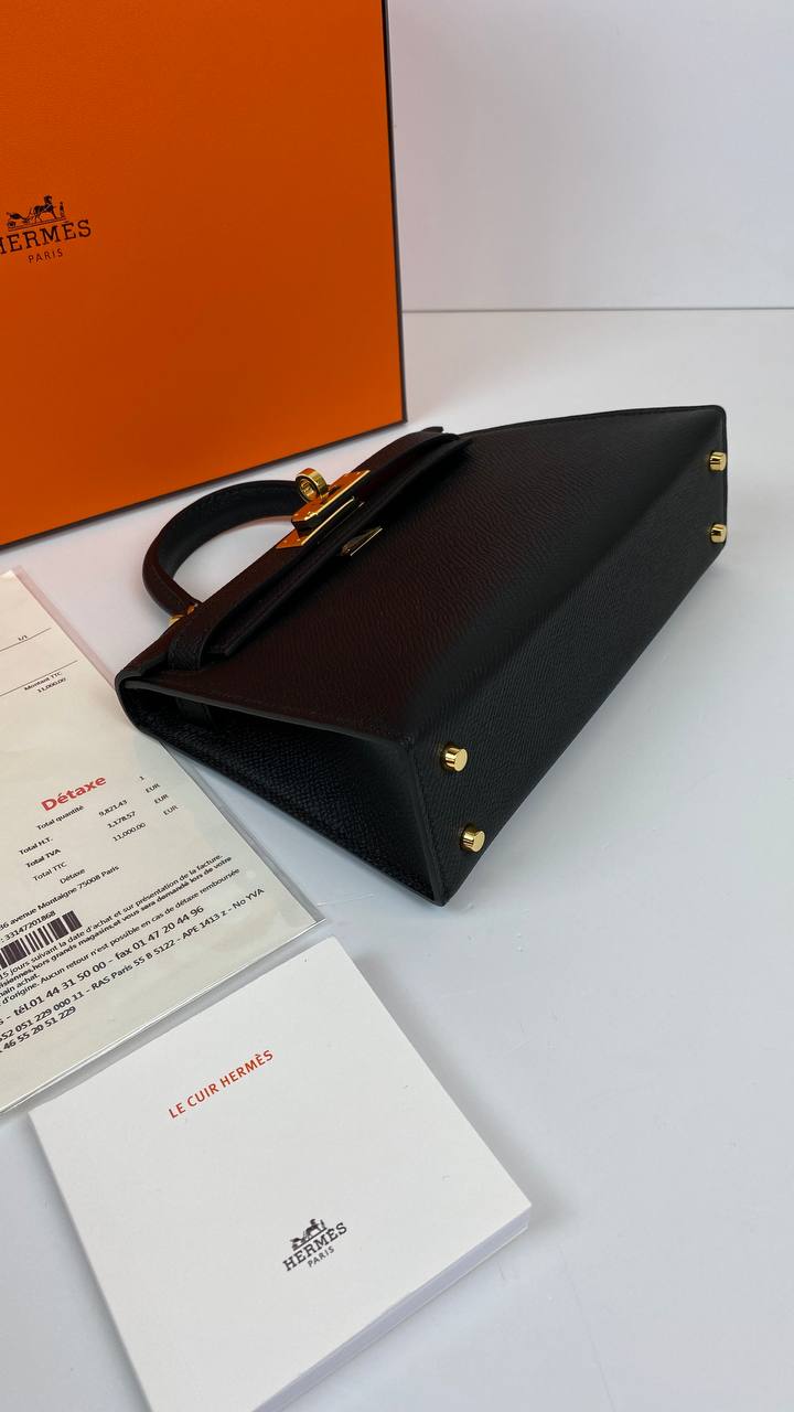 Hermes Kelly 20 Mini Sellier Bag Black Epsom Gold Hardware